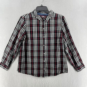Charter Club Button-Up Shirt Women's Sz 16P Red Plaid Print Relaxed Fit Collared